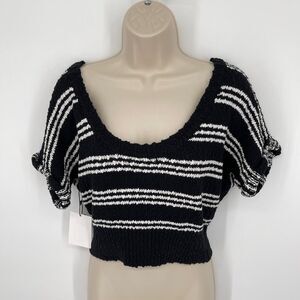 Callahan Revolve Taylor Black White Stripe Cotton Crop Sweater NEW Womens XS